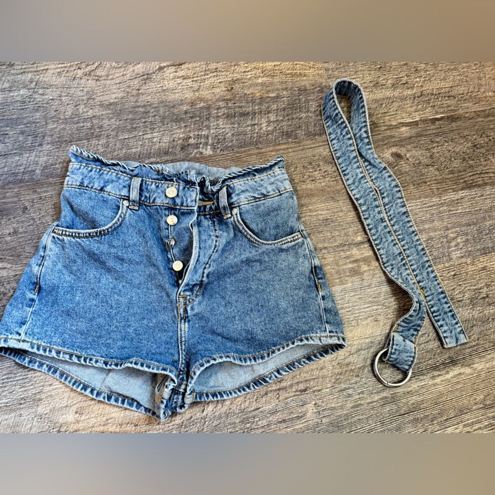 Denim High-Waisted paper bag Shorts H&M#21